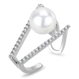 LO4245 - Rhodium Brass Ring with Synthetic Pearl in White - Alamode - Flyclothing LLC