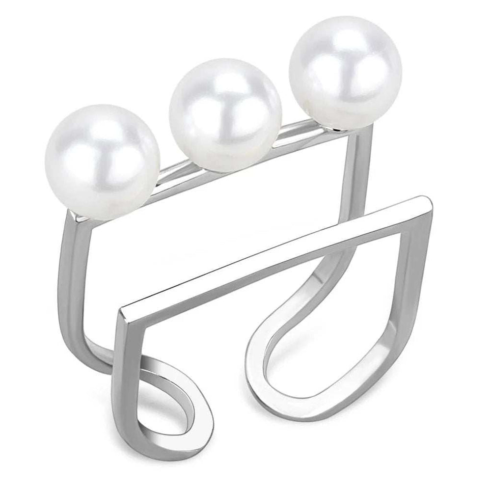 LO4253 - Rhodium Brass Ring with Synthetic Pearl in White - Alamode - Flyclothing LLC