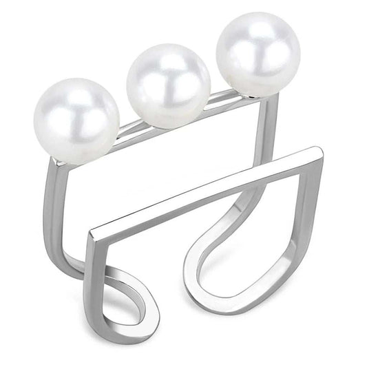 LO4253 - Rhodium Brass Ring with Synthetic Pearl in White - Alamode - Flyclothing LLC