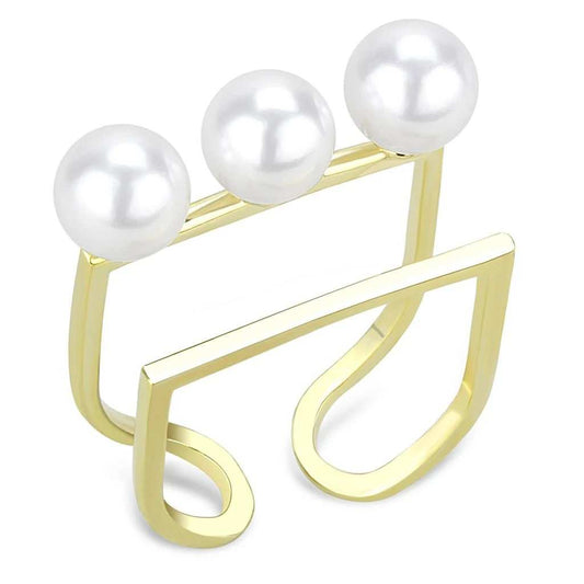 LO4254 - Flash Gold Brass Ring with Synthetic Pearl in White - Alamode - Flyclothing LLC