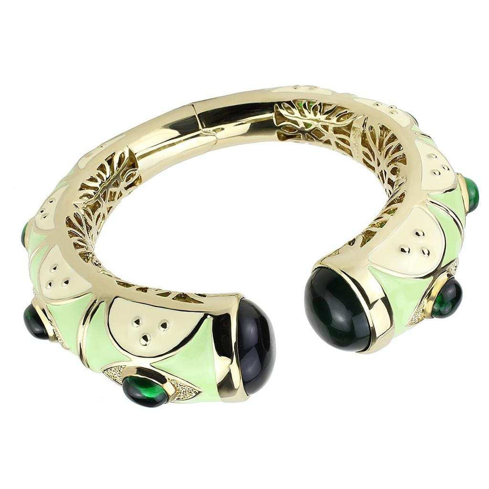 LO4267 - Gold Brass Bangle with Synthetic in Emerald - Alamode - Flyclothing LLC
