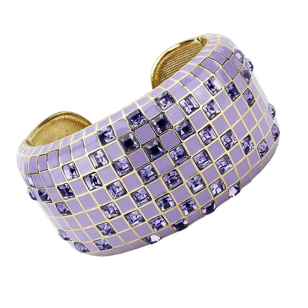LO4271 - Gold Brass Bangle with Top Grade Crystal in Tanzanite - Alamode - Flyclothing LLC