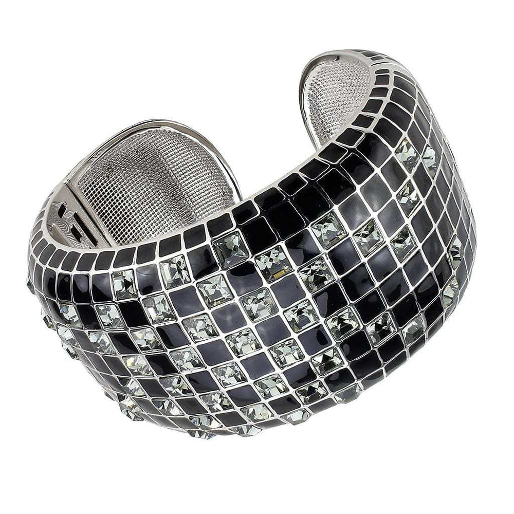 LO4272 - Rhodium Brass Bangle with Top Grade Crystal in Black Diamond - Alamode - Flyclothing LLC