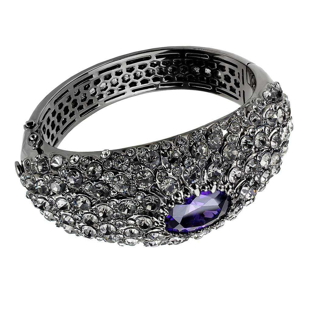 LO4275 - TIN Cobalt Black Brass Bangle with AAA Grade CZ in Tanzanite - Alamode - Flyclothing LLC