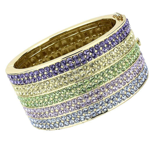 LO4277 - Gold Brass Bangle with Top Grade Crystal in Multi Color - Alamode - Flyclothing LLC