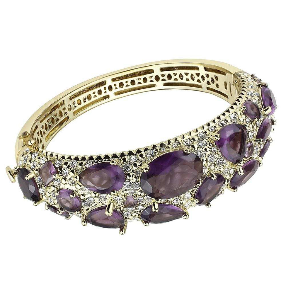 LO4281 - Gold Brass Bangle with Synthetic in Amethyst - Alamode - Flyclothing LLC