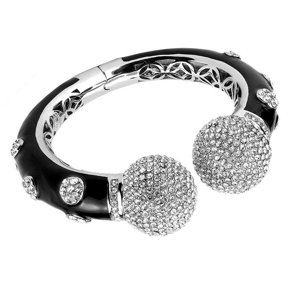 LO4282 - Rhodium Brass Bangle with Top Grade Crystal in Clear - Alamode - Flyclothing LLC