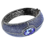 LO4283 - TIN Cobalt Black Brass Bangle with Top Grade Crystal in Sapphire - Alamode - Flyclothing LLC
