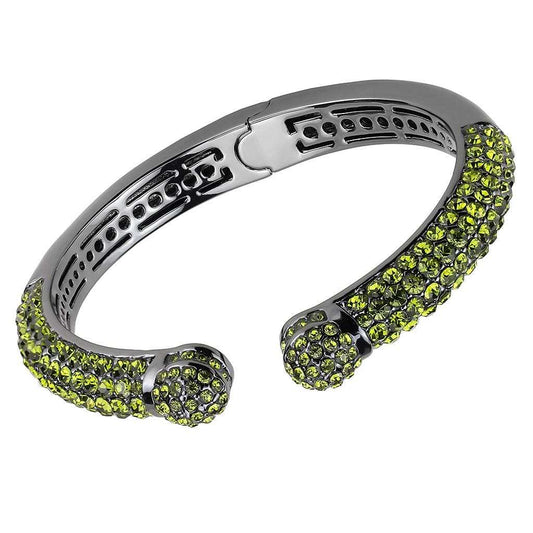 LO4284 - TIN Cobalt Black Brass Bangle with Top Grade Crystal in Olivine color - Alamode - Flyclothing LLC