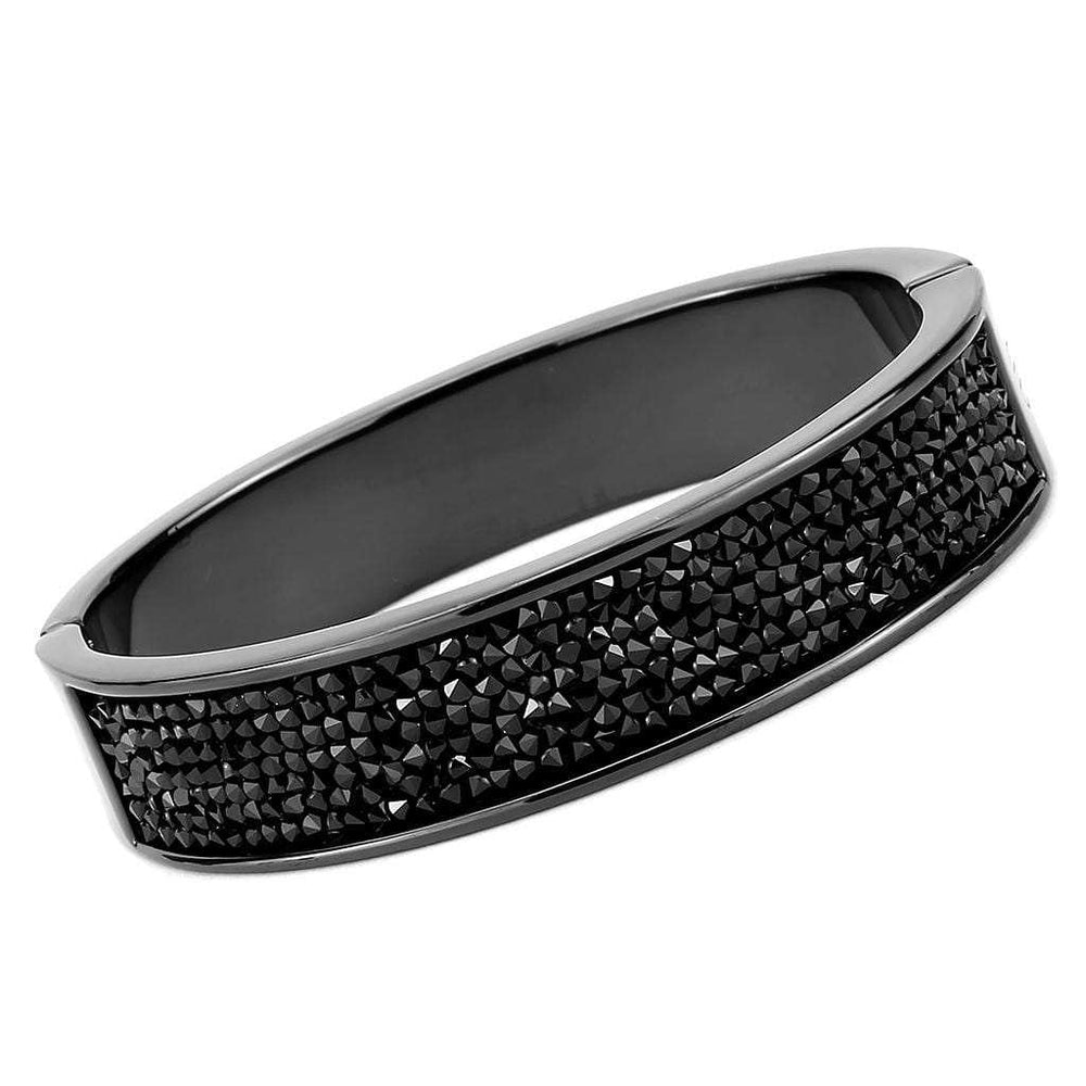 LO4286 - IP Black(Ion Plating) Brass Bangle with Top Grade Crystal in Jet - Alamode - Flyclothing LLC