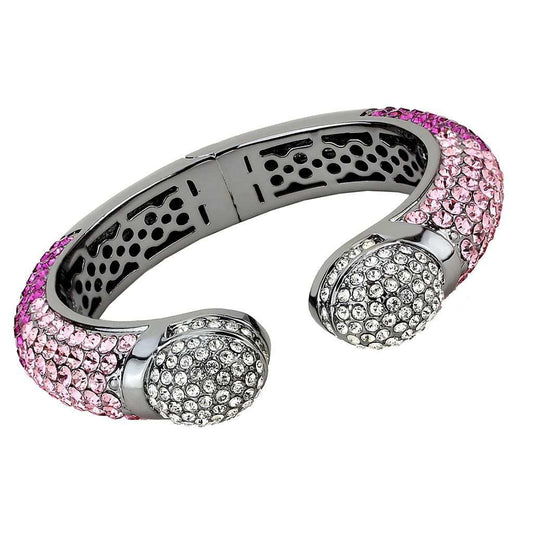 LO4293 - TIN Cobalt Black Brass Bangle with Top Grade Crystal in Multi Color - Alamode - Flyclothing LLC