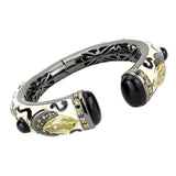 LO4298 - Gold+Hematite Brass Bangle with Synthetic Onyx in Jet - Alamode - Flyclothing LLC