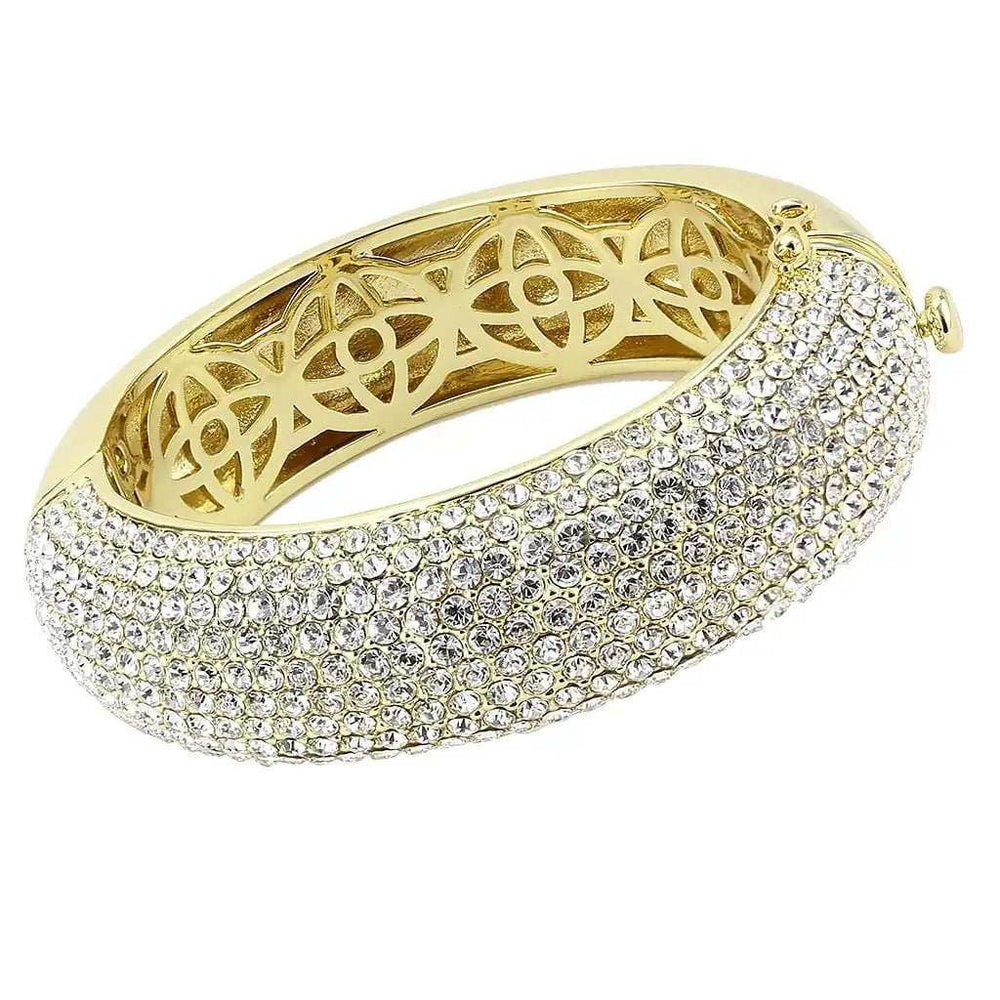 LO4301 - Flash Gold Brass Bangle with Top Grade Crystal in Clear - Alamode - Flyclothing LLC