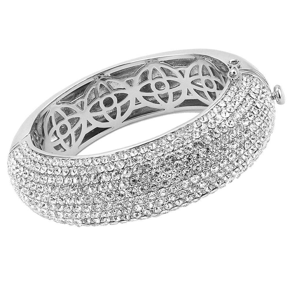 LO4302 - Rhodium Brass Bangle with Top Grade Crystal in Clear - Alamode - Flyclothing LLC