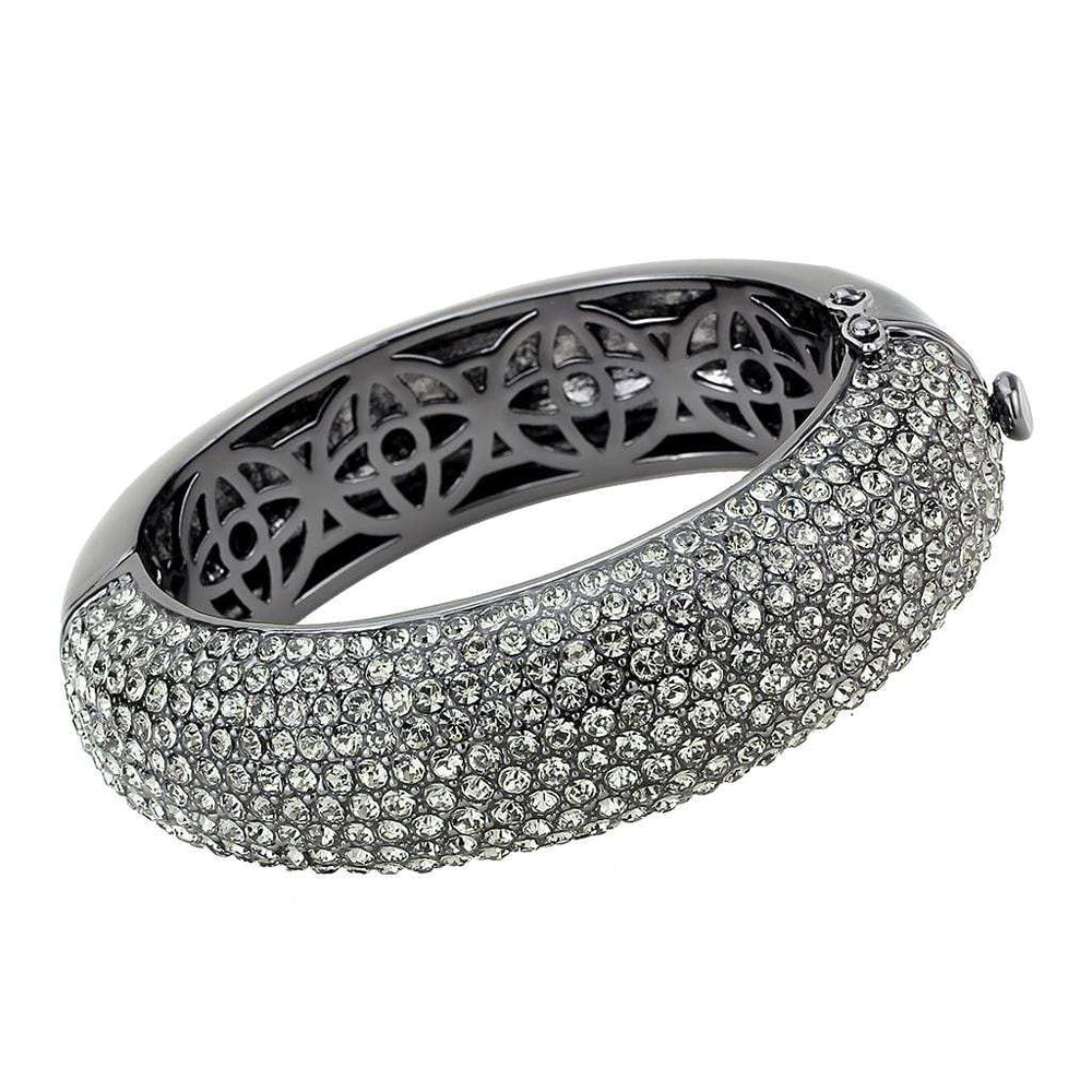 LO4304 - TIN Cobalt Black Brass Bangle with Top Grade Crystal in Black Diamond - Alamode - Flyclothing LLC