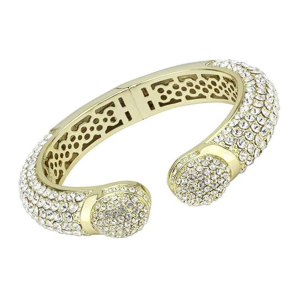LO4311 - Flash Gold Brass Bangle with Top Grade Crystal in Clear - Alamode - Flyclothing LLC