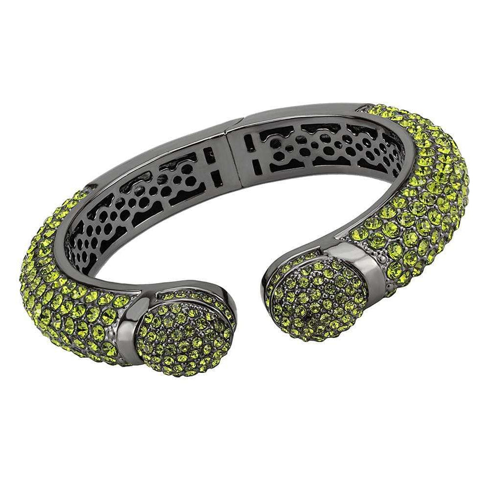 LO4314 - TIN Cobalt Black Brass Bangle with Top Grade Crystal in Peridot - Alamode - Flyclothing LLC