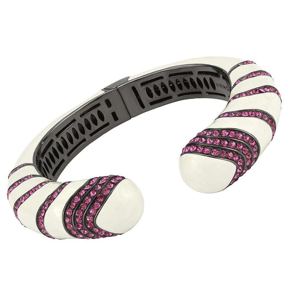 LO4322 - TIN Cobalt Black Brass Bangle with Top Grade Crystal in Fuchsia - Alamode - Flyclothing LLC