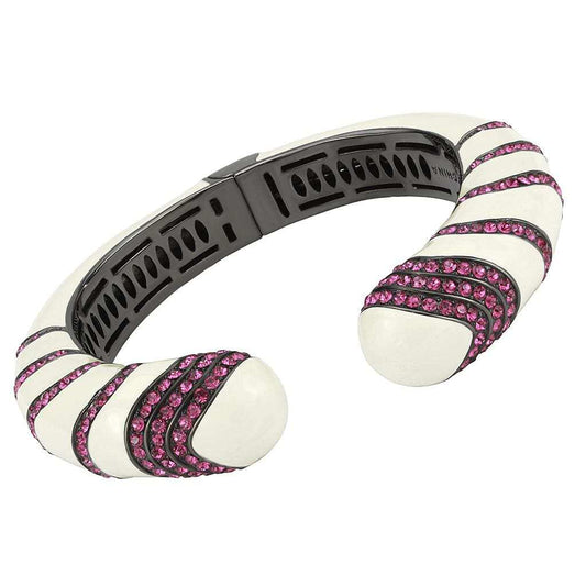LO4322 - TIN Cobalt Black Brass Bangle with Top Grade Crystal in Fuchsia - Alamode - Flyclothing LLC