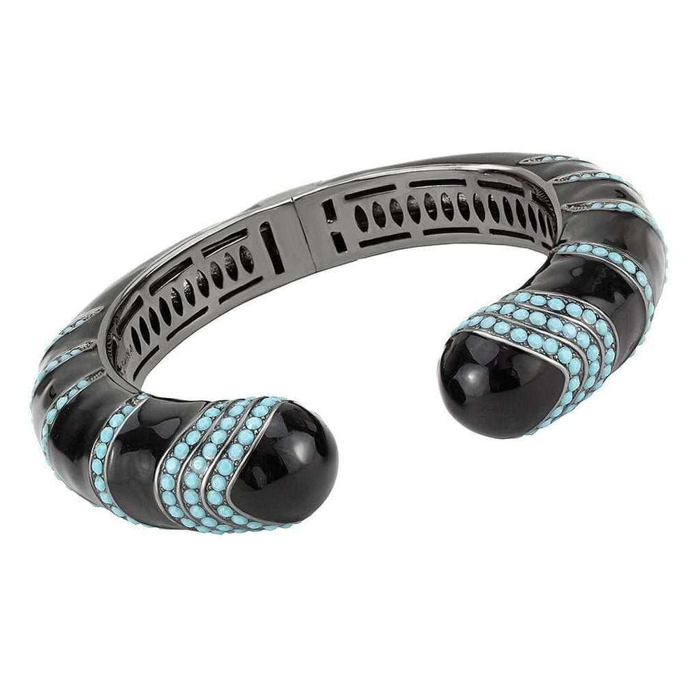 LO4323 - TIN Cobalt Black Brass Bangle with Top Grade Crystal in Turquoise - Alamode - Flyclothing LLC