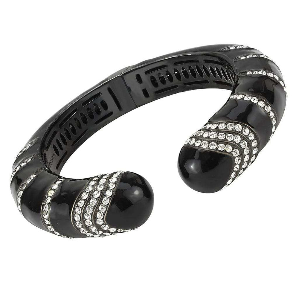 LO4324 - TIN Cobalt Black Brass Bangle with Top Grade Crystal in Clear - Alamode - Flyclothing LLC