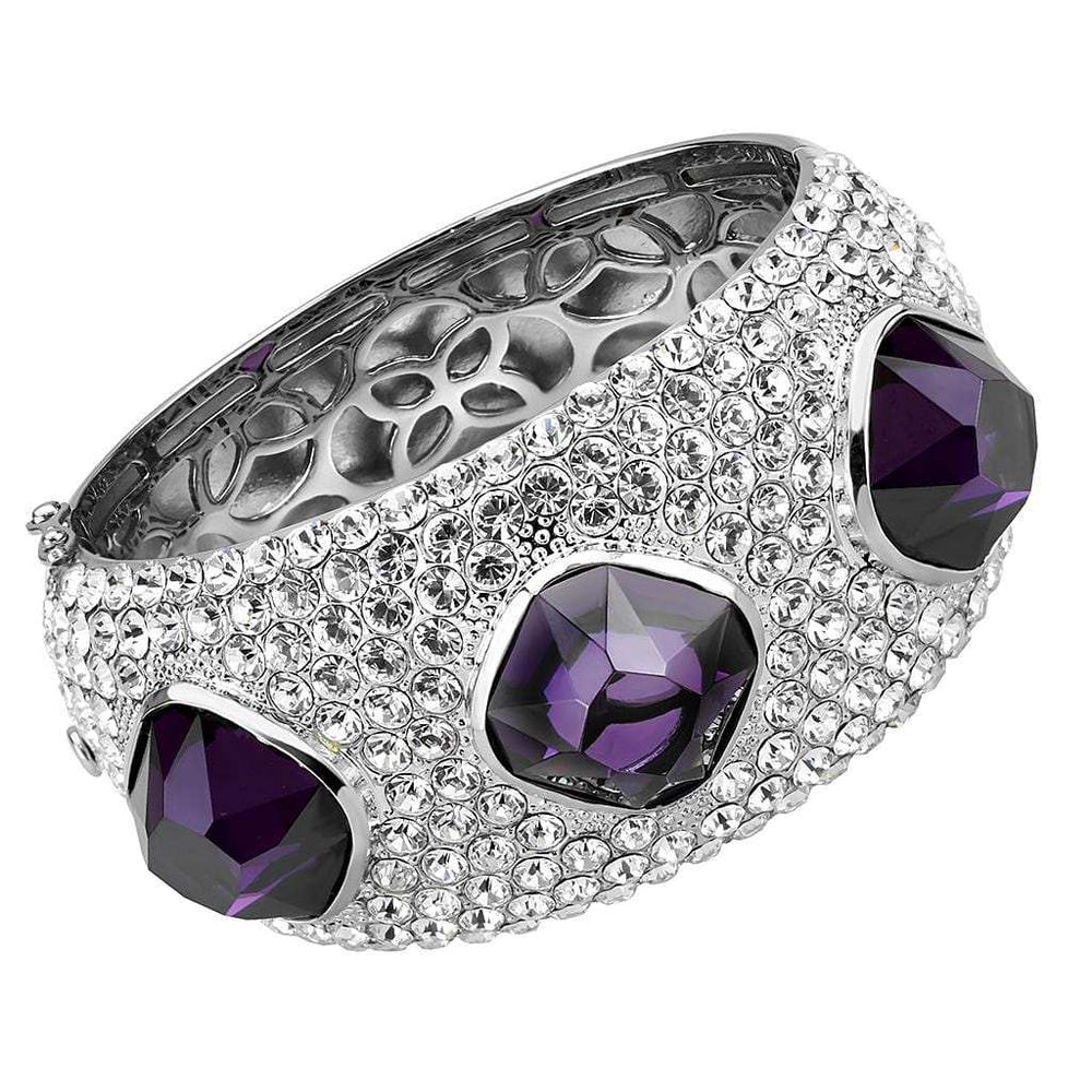 LO4330 - Rhodium Brass Bangle with AAA Grade CZ in Amethyst - Alamode - Flyclothing LLC