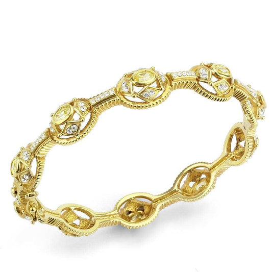LO4335 - Gold Brass Bangle with AAA Grade CZ in Citrine Yellow - Alamode - Flyclothing LLC