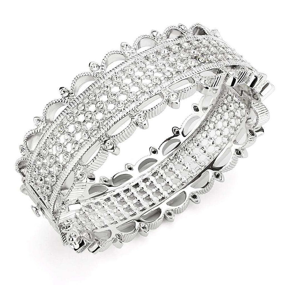 LO4346 - Rhodium Brass Bangle with Top Grade Crystal in Clear - Alamode - Flyclothing LLC