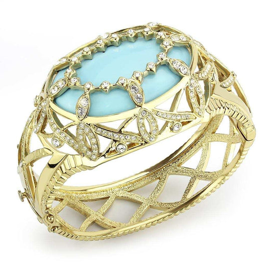 LO4348 - Gold Brass Bangle with Synthetic in Sea Blue - Alamode - Flyclothing LLC