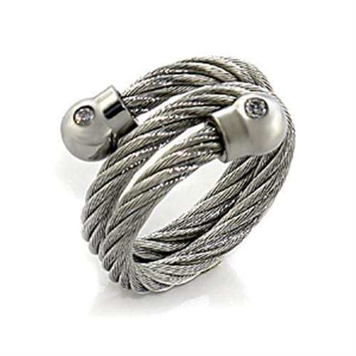 LO440 - High polished (no plating) Stainless Steel Ring with AAA Grade CZ in Clear - Alamode - Flyclothing LLC