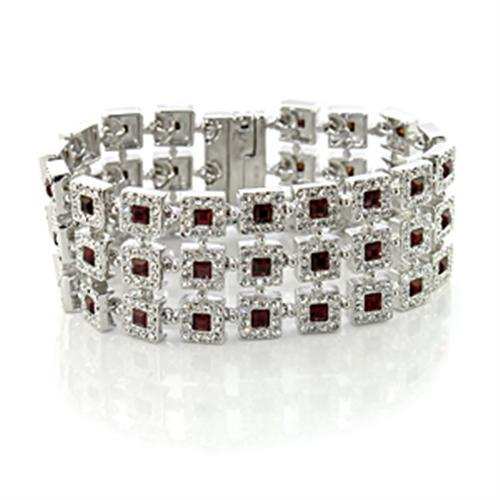 LO444 - Rhodium Brass Bracelet with Top Grade Crystal in Siam - Alamode - Flyclothing LLC
