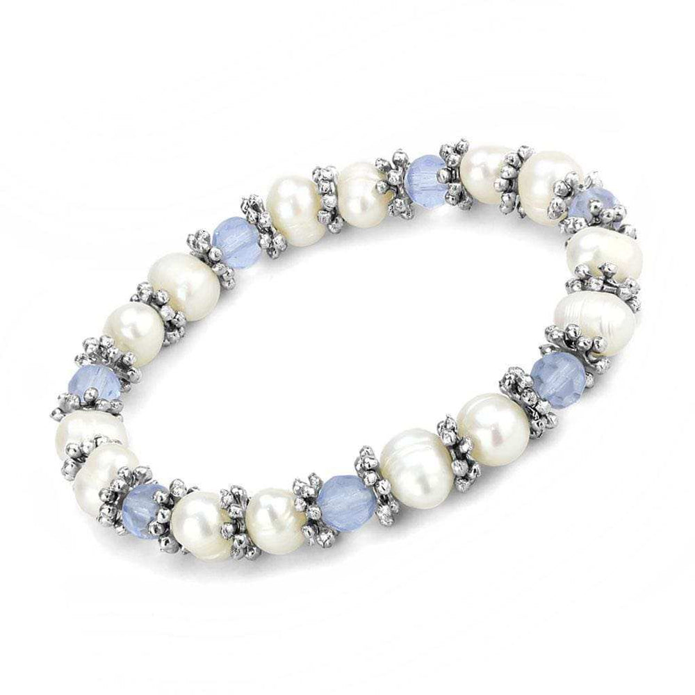LO4652 - Antique Silver White Metal Bracelet with Synthetic Pearl in Sea Blue - Alamode - Flyclothing LLC
