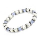 LO4652 - Antique Silver White Metal Bracelet with Synthetic Pearl in Sea Blue - Alamode - Flyclothing LLC
