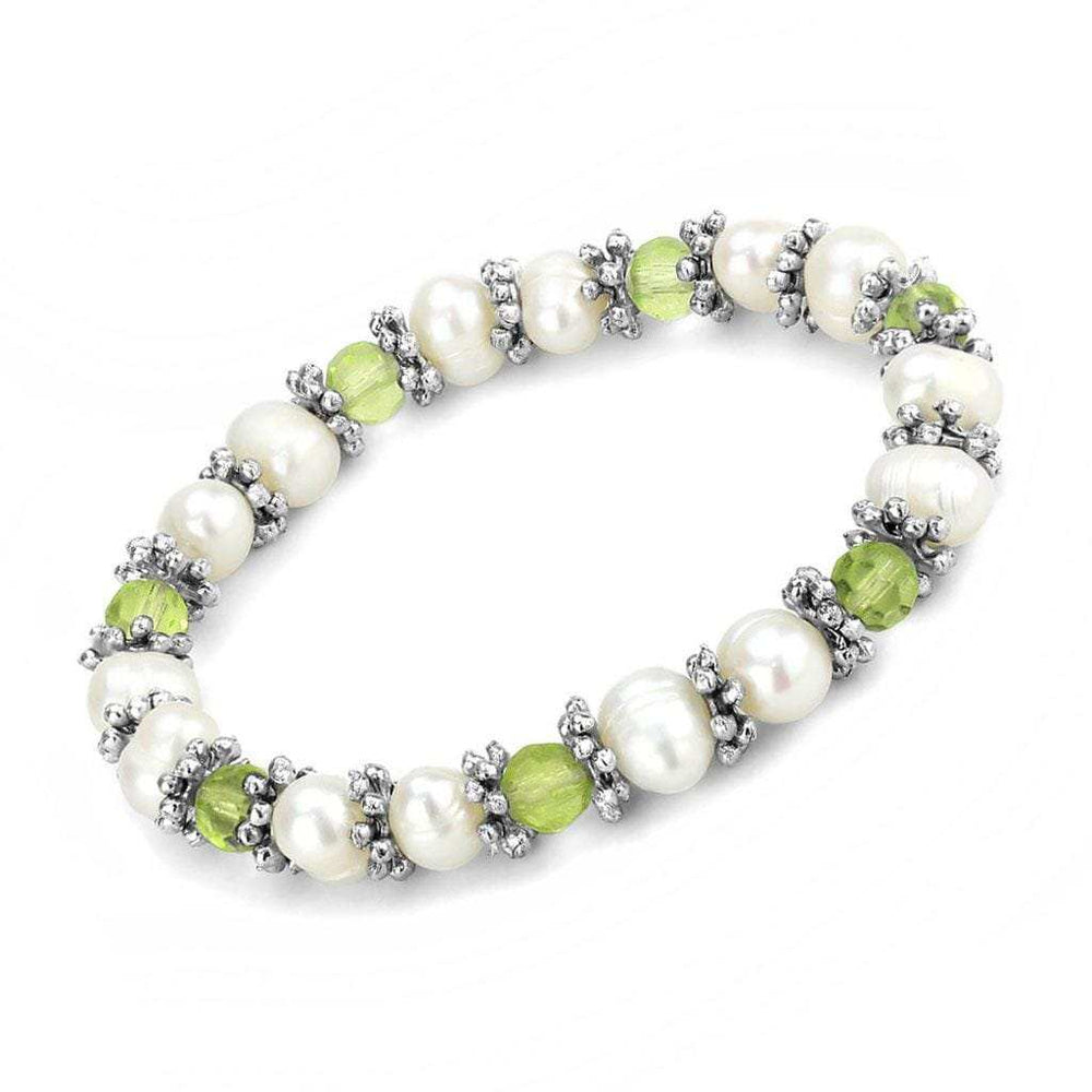 LO4653 - Antique Silver White Metal Bracelet with Synthetic Pearl in Olivine color - Alamode - Flyclothing LLC