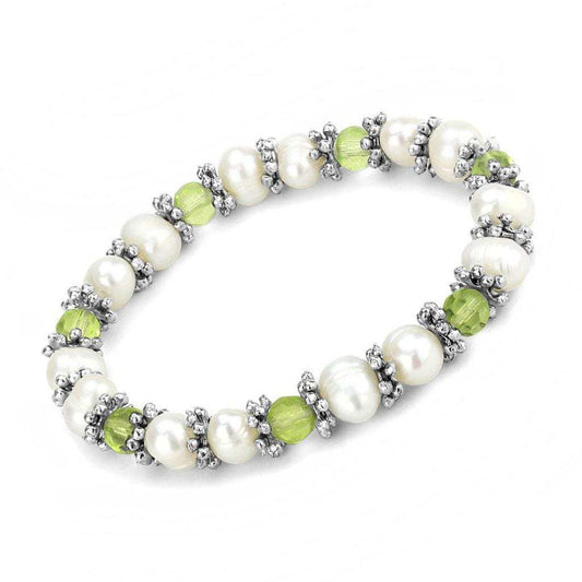 LO4653 - Antique Silver White Metal Bracelet with Synthetic Pearl in Olivine color - Alamode - Flyclothing LLC