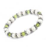 LO4653 - Antique Silver White Metal Bracelet with Synthetic Pearl in Olivine color - Alamode - Flyclothing LLC