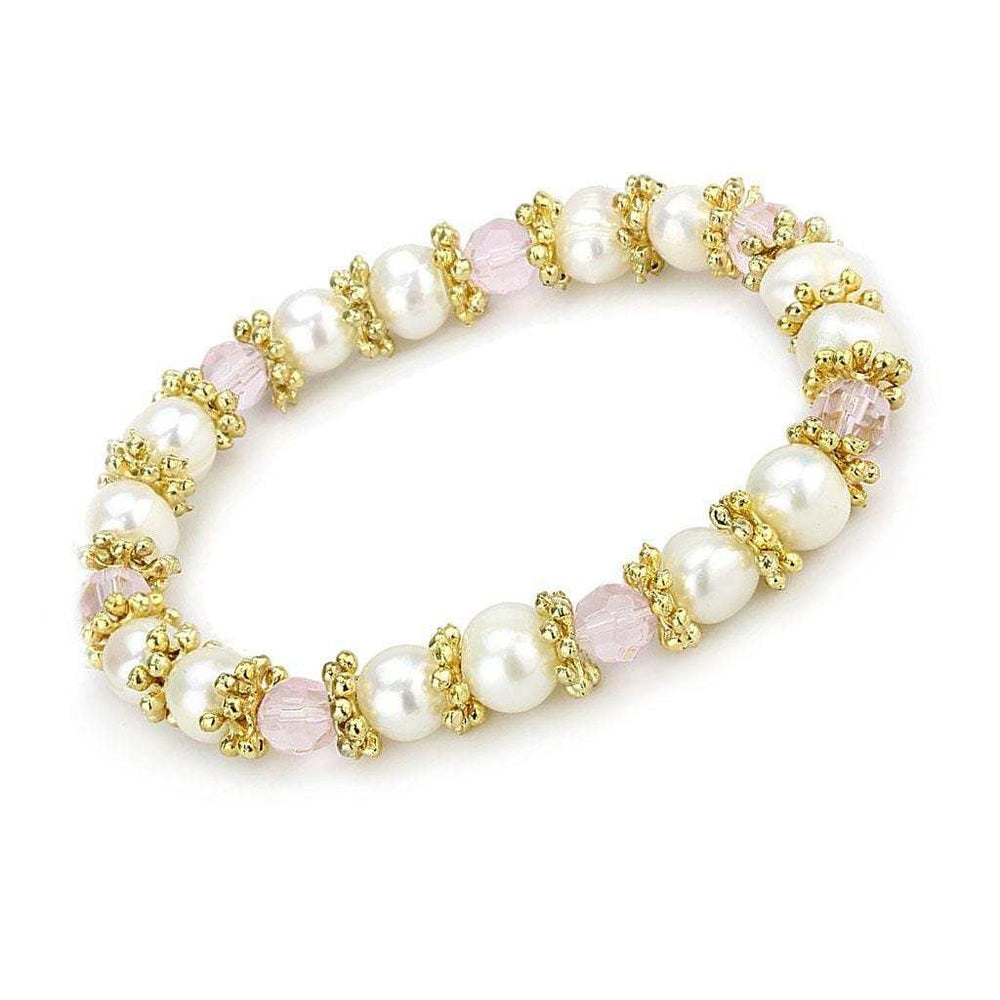 LO4655 - Antique Silver White Metal Bracelet with Synthetic Pearl in Rose - Alamode - Flyclothing LLC