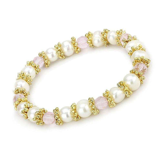 LO4655 - Antique Silver White Metal Bracelet with Synthetic Pearl in Rose - Alamode - Flyclothing LLC