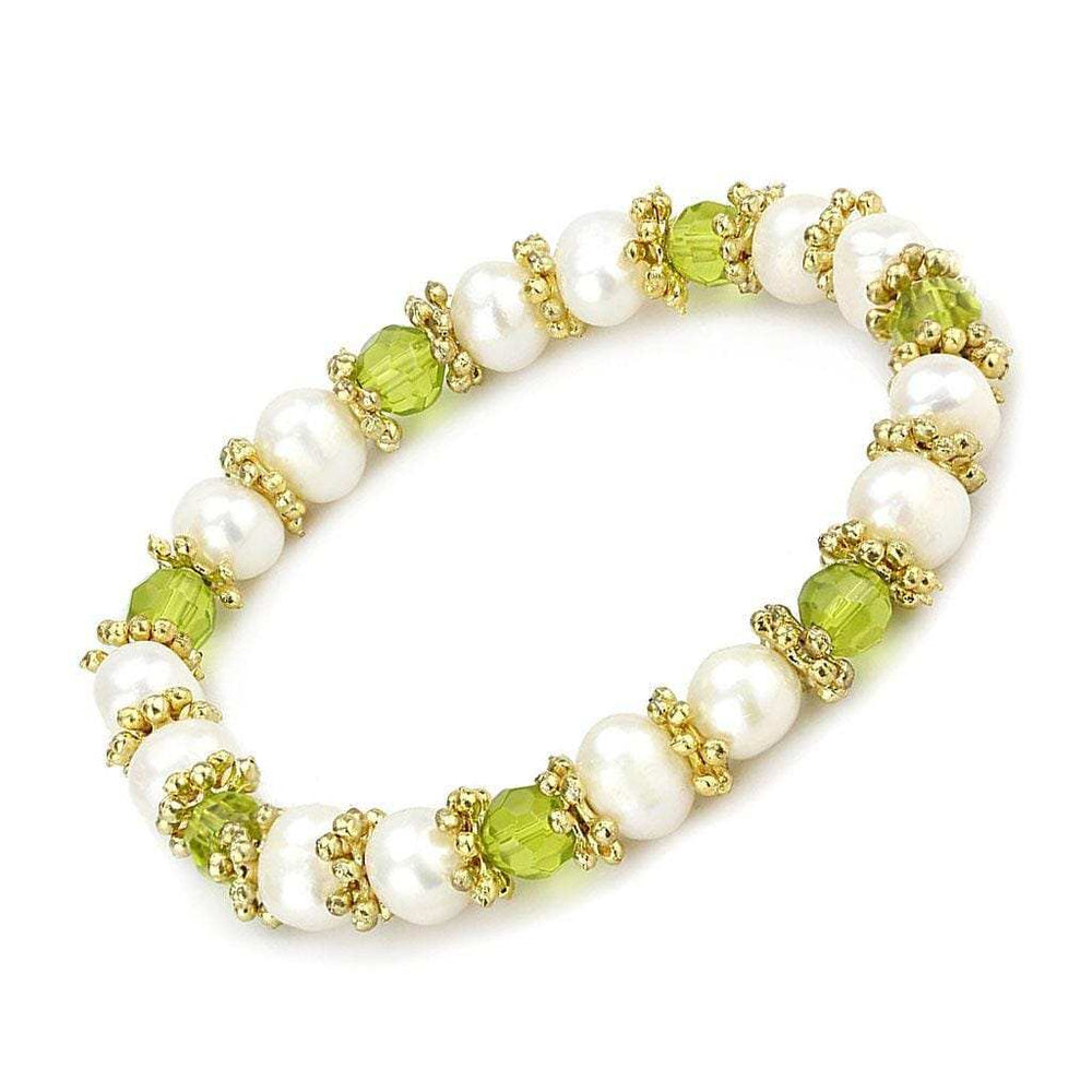 LO4656 - Antique Silver White Metal Bracelet with Synthetic Pearl in Peridot - Alamode - Flyclothing LLC