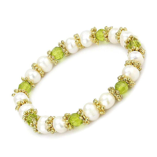 LO4656 - Antique Silver White Metal Bracelet with Synthetic Pearl in Peridot - Alamode - Flyclothing LLC