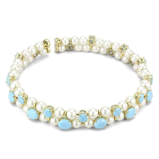 LO4661 - Gold Brass Necklace with Synthetic Glass Bead in White - Alamode - Flyclothing LLC