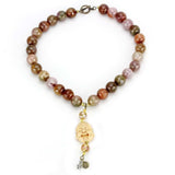 LO4663 - Antique Copper Brass Necklace with Semi-Precious Agate in Multi Color - Alamode - Flyclothing LLC