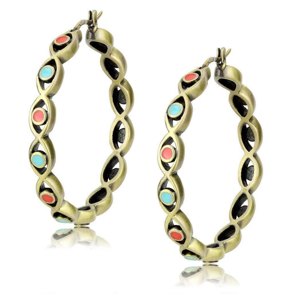 LO4679 - Antique Silver Brass Earrings with Epoxy in Multi Color - Alamode - Flyclothing LLC