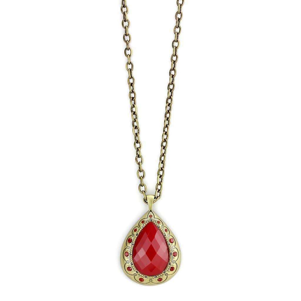 LO4686 - Antique Copper Brass Chain Pendant with Synthetic Synthetic Stone in Red Series - Alamode - Flyclothing LLC