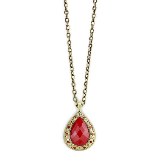 LO4686 - Antique Copper Brass Chain Pendant with Synthetic Synthetic Stone in Red Series - Alamode - Flyclothing LLC