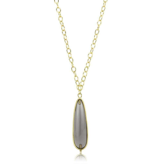 LO4687 - Gold & Brush Brass Chain Pendant with Synthetic Synthetic Stone in Gray - Alamode - Flyclothing LLC