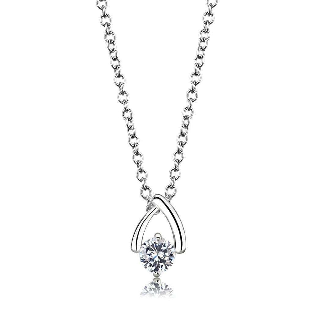LO4692 - Silver+ e-coating Brass Chain Pendant with AAA Grade CZ in Clear - Alamode - Flyclothing LLC