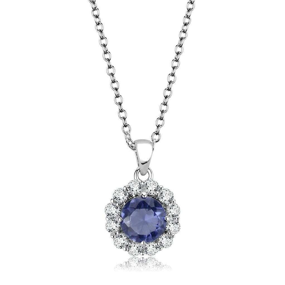 LO4697 - Rhodium Brass Chain Pendant with Synthetic Synthetic Glass in Tanzanite - Alamode - Flyclothing LLC