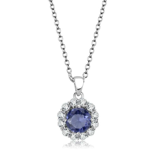 LO4697 - Rhodium Brass Chain Pendant with Synthetic Synthetic Glass in Tanzanite - Alamode - Flyclothing LLC
