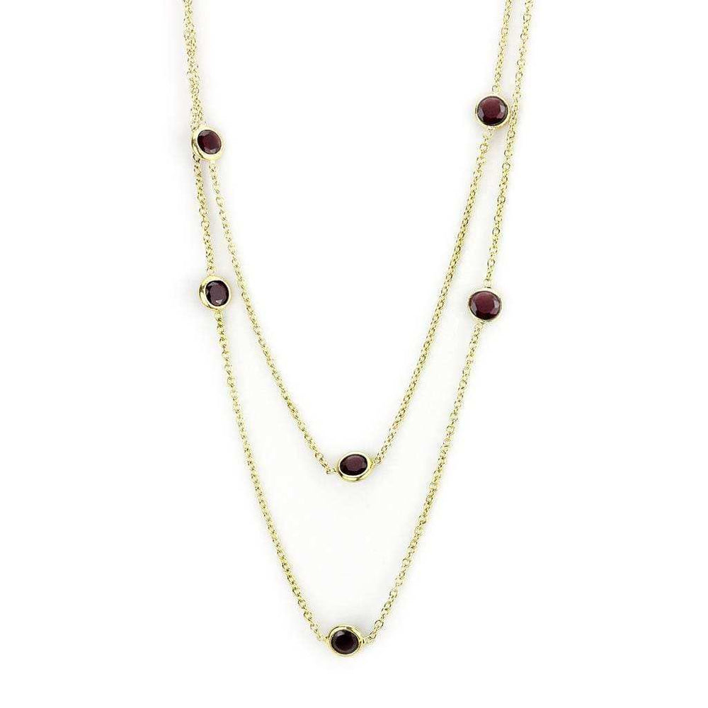 LO4702 - Gold Brass Necklace with AAA Grade CZ in Garnet - Alamode - Flyclothing LLC